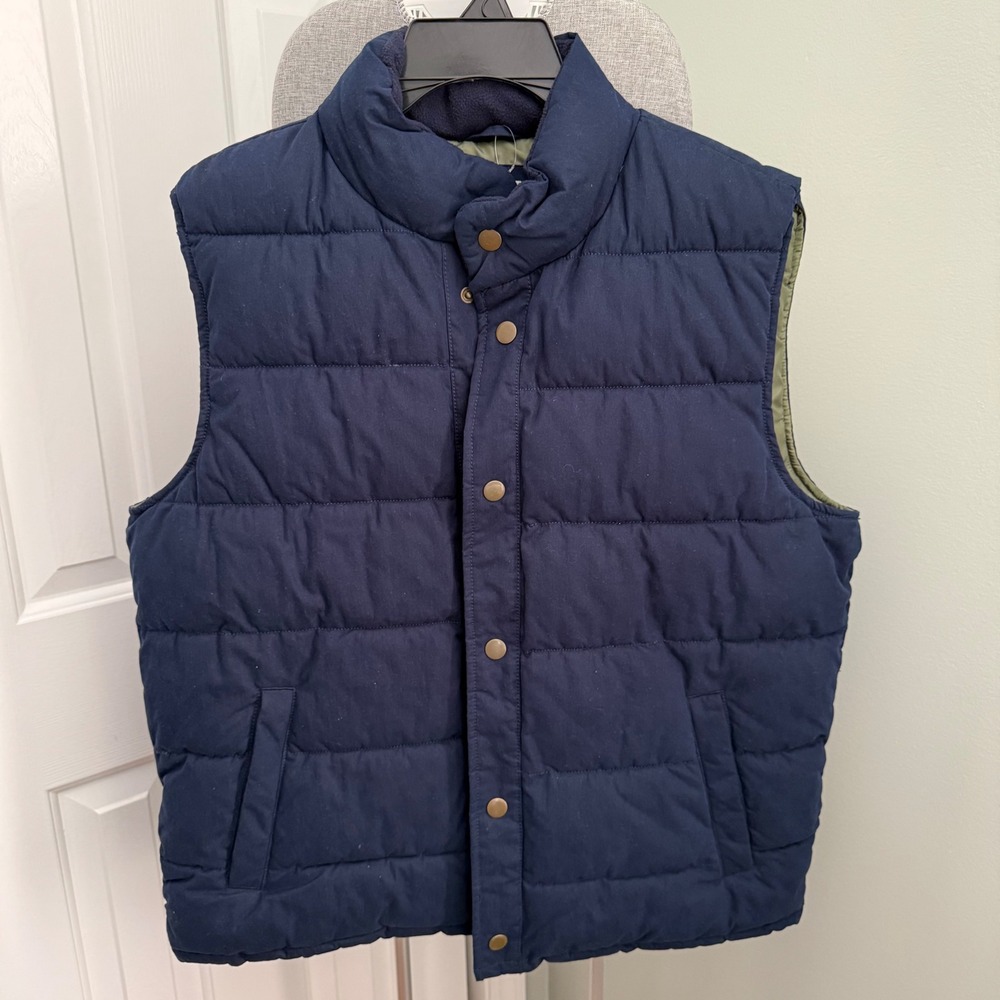 Gap Mens Cozy Quilted Puffer Vest L Tapestry Navy Snap Front Fall 2018 Insulated